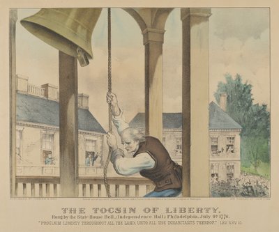 The Tocsin of Liberty-Rung by the State House Bell, Independence Hall Philadelphia, július..., 1876. Alkotók: Nathaniel Currier, James Merritt Ives, Currier és Ives. alkotó: Currier and Ives