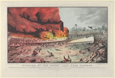 Henry Clay égése Yonkers közelében – miközben Albanyból New Yorkba utazott szerdán..., 1852. alkotó: Nathaniel Currier