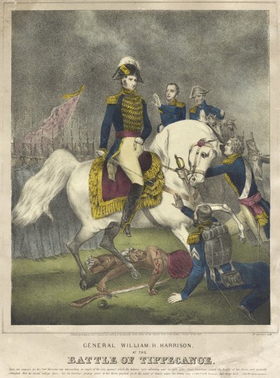 William H. Harrison tábornok a tippecanoe-i csatában, pub. 1840 alkotó: Nathaniel Currier