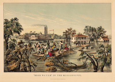 „Magas vízállás” a Mississippiben alkotó: Nathaniel Currier