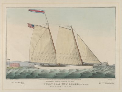 William J. Romer pilótahajó, McGuire kapitány, 1846. február 9-én indul Angliába (kézzel színezett litográfia) alkotó: Nathaniel Currier