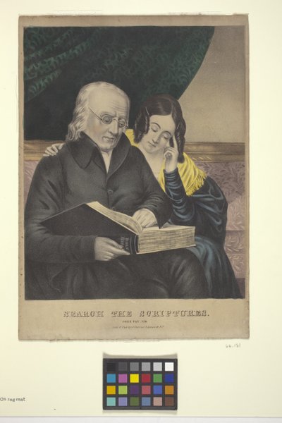 Kutasd a Szentírást (kézzel színezett litográfia) alkotó: Nathaniel Currier