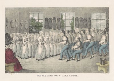 Shakers Libanon közelében, 1830 körül (kézzel színezett litográfia) alkotó: Nathaniel Currier