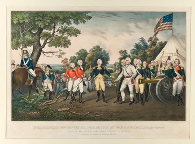 Burgoyne tábornok megadása Saratogánál, N.Y., 1777. okt. 17., Trumbull ezredes eredeti festménye nyomán a washingtoni Capitoliumban alkotó: Nathaniel Currier