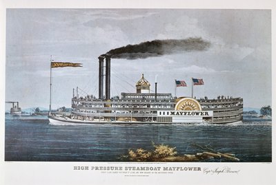 A „Mayflower” gőzhajó a Mississippin alkotó: Nathaniel Currier