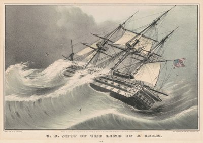 Az Egyesült Államok vonalhajója egy gale-ban alkotó: Nathaniel Currier