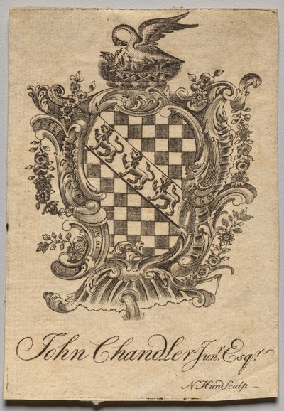 Könyvtábla: Címer John Chandler Jun.r-vel, Esq. felírva alkotó: Nathaniel Hurd