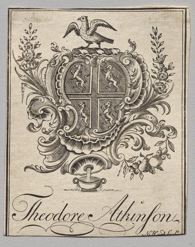 Könyvtábla: Címer Theodore Atkinson felirattal alkotó: Nathaniel Hurd