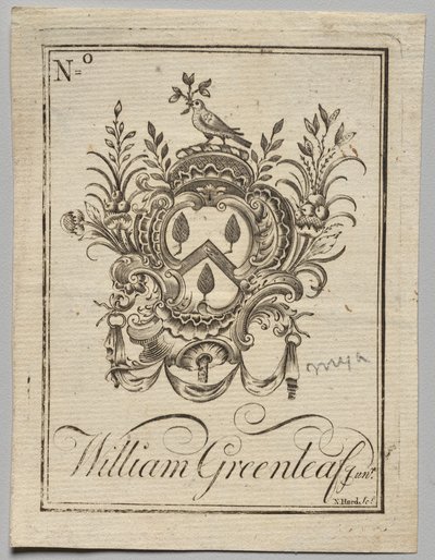 Könyvtábla: Címer William Greenleaf Jun.r felirattal alkotó: Nathaniel Hurd