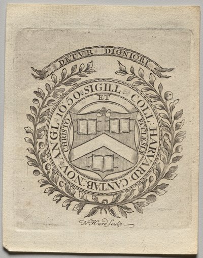 Könyvtábla: a Harvard College pecsétje alkotó: Nathaniel Hurd
