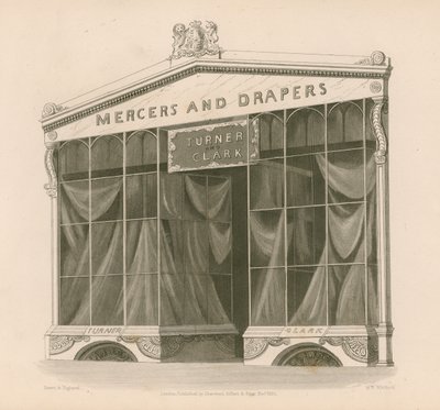 Turner és Clark urak boltja, Mercers and Drapers, Coventry Street, London alkotó: Nathaniel Whittock