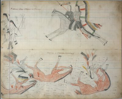 Cheyennes repulsed and wounded, c.1877-79 (ledger drawing) alkotó: Native American