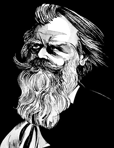 Johannes Brahms német zeneszerző (1833-97), szürke tónusú akvarell karikatúra alkotó: Neale Osborne