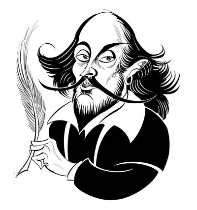 William Shakespeare - fekete-fehér karikatúra alkotó: Neale Osborne