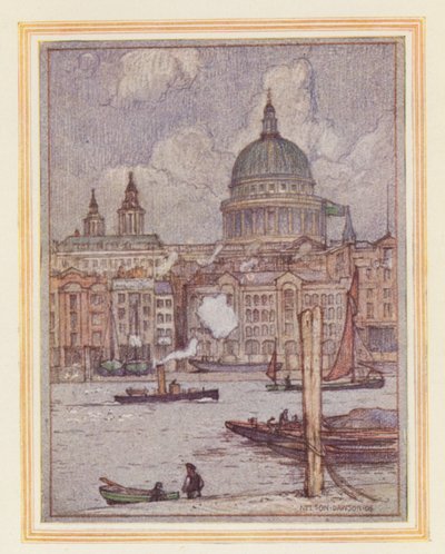 Szent Pál a folyó felől (színes litográfia) alkotó: Nelson Dawson
