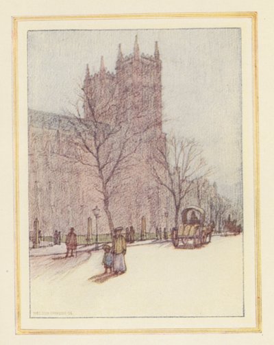 Westminster apátság (színes litográfia) alkotó: Nelson Dawson