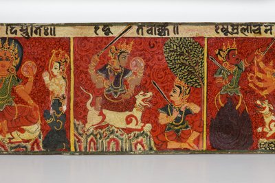 Részlet egy Devimahatmya kéziratos borítóból (átlátszatlan wc fán) alkotó: Nepalese School