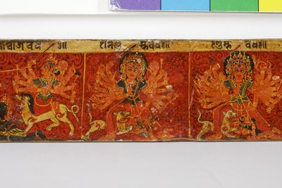 Részlet egy Devimahatmya kéziratos borítóból (átlátszatlan wc fán) alkotó: Nepalese School