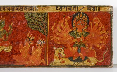 Részlet egy Devimahatmya kéziratos borítóból (átlátszatlan wc fán) alkotó: Nepalese School