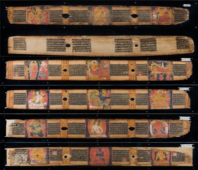 Kéziratos levelek (tinta és színek a pálmaleveleken) alkotó: Nepalese School