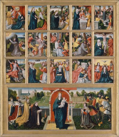 A tizenöt misztérium és a rózsafüzér szűze. alkotó: Netherlandish Painter