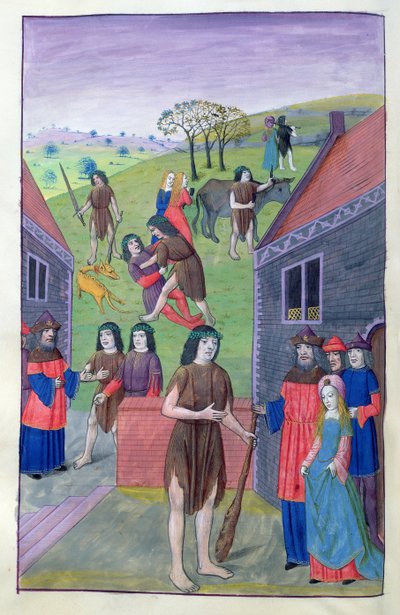 Ms 324 f.91 v. Hercules megküzd Achelousszal, és megragadja a bikát a szarvánál, 1479 alkotó: Netherlandish School