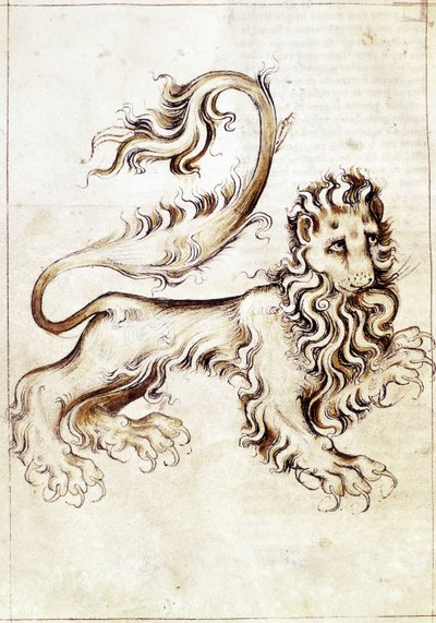 Sloane 3983 f.16v Az Oroszlán csillagjegy (vellum) alkotó: Netherlandish School