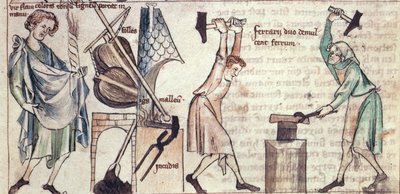Sloane 3983 fol.5 Kovácsok munkában, az "Asztrológia könyvéből" (vellum) alkotó: Netherlandish School