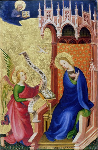 Az Angyali üdvözlet, összecsukható oltárképről, 1400 körül (tempera és aranylevél a panelen) alkotó: Netherlandish School
