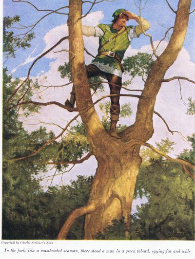A villában, mint egy árbocfejű tengerész, ott állt egy zöld vállú férfi, aki messzire kémkedett, 1916 alkotó: Newell Convers Wyeth