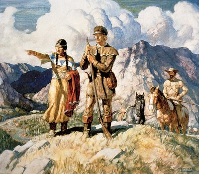 Sacagawea Lewisszal és Clarkkal az 1804–2006-os expedíciójuk során (színes litó) alkotó: Newell Convers Wyeth