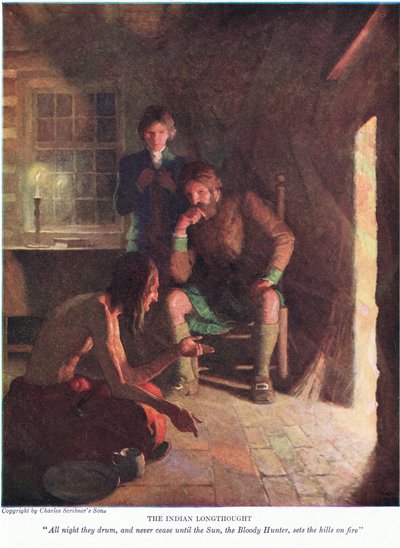 Az indián hosszú gondolat! Egész éjjel dobolnak, és meg nem szűnnek, amíg a nap, a véres vadász fel nem gyújtja a dombokat, 1928 alkotó: Newell Convers Wyeth