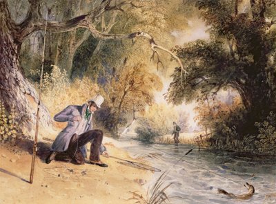 Csukahorgászat, Bukó partraszállása, 1839 körül (akvarell, papír) alkotó: Newton Fielding