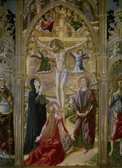 Keresztre feszítés. 1480. (tempera és arany, tábla) alkotó: Niccolo Alunno