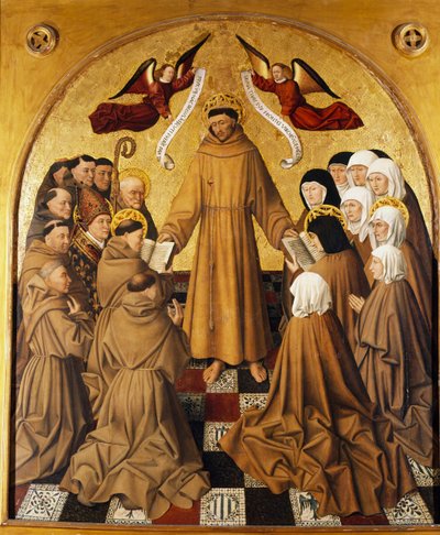 Oltártábla, Szent Ferenc átadja a szabályt követőinek (kisebb testvérek és klarisszák) alkotó: Niccolo Antonio Colantonio