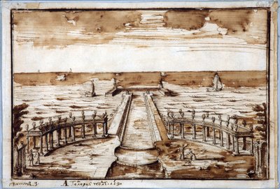 "Curves Gallery" oszlopsor a péterhofi Gateway-ben. Projekt - Nicola Michetti (1675-1759). Toll, barna indiai tinta, papír alkotó: Niccolo Michetti