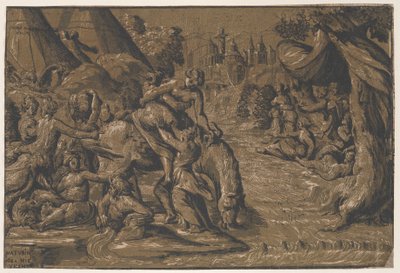 Középen Cloelia a római hős, akit lóra segítettek, a háttérben Róma,..., 1540-50 alkotó: Niccolo Vicentino