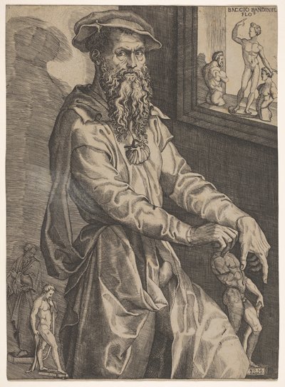 Baccio Bandinelli portréja, háromnegyed hosszban egy ablaktábla mellett contai..., kb. 1540-48. alkotó: Niccolo della Casa