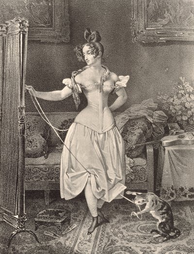 A Stay-lace, Alfred Leon Lemercier metszete (19. század) (litográfia) alkotó: Nicholas Eustache (after) Maurin