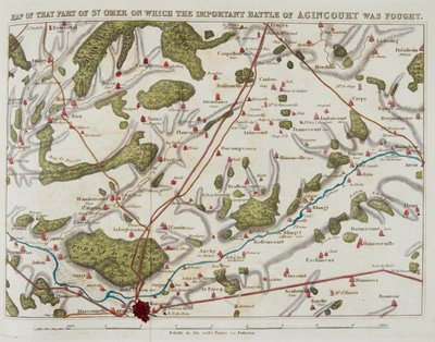 St. Omer azon részének térképe, amelyen a fontos agincourti csatát vívták, illusztráció a „The History of Agincourt” c. és Ötödik Henrik franciaországi expedíciójáról... alkotó: Nicholas Harris Nicolas