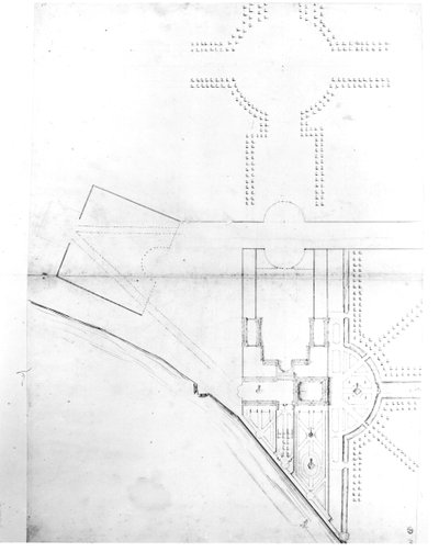 Az I. terv helyszínrajza, Hampton Court, 1689 (toll és tinta, ceruza, papír) alkotó: Nicholas Hawksmoor