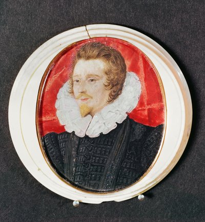Egy szakállas, fodros úriember portréja, 1590 körül alkotó: Nicholas Hilliard