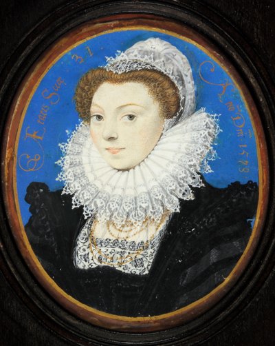 Ismeretlen nő csipke sapkával alkotó: Nicholas Hilliard