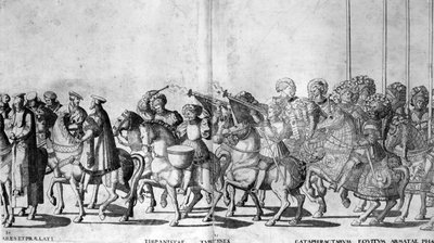 VII. Kelemen pápa és V. Károly császár 1530. február 24-i bolognai bevonulásának 30. és 31. táblája, megjelent 1530 körül. alkotó: Nicholas Hogenberg