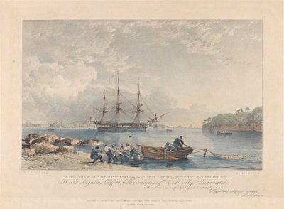 Lithográfia a Mount Edgecombe-i Barn Poolban fekvő HMS "Undaunted" (1807), 1797-1811 körül (litográfia, színezett) alkotó: Nicholas Matthews (after) Condy