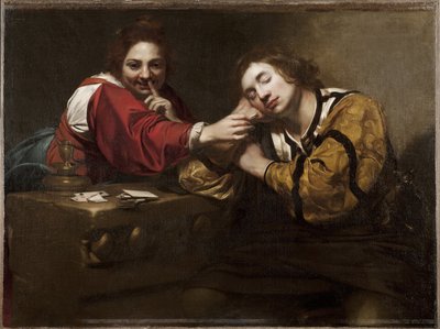 Jóslási jelenet (Alvót ébreszt egy fiatal nő), Renieri, Niccolo (Nicolas Regnier) (1590-1667 körül). olajfestmény alkotó: Nicholas Renieri