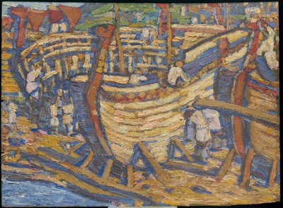 Hajók építése. Vázlat az azonos című, 1903-as festményhez alkotó: Nicholas Roerich