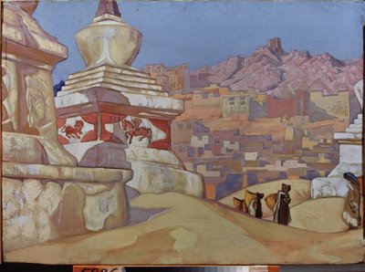 Jó szerencse futára (a Maitreya lakosztályból). A tibeti buddhizmus. Nicholas Roerich (1874-1947) munkája, tempera kartonon alkotó: Nicholas Roerich