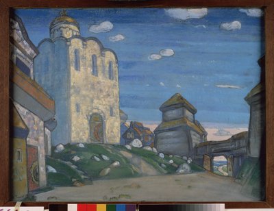 Alexandre Borodin (Borodin) (1833-1887) Igor herceg című operájának előkészítő dekorációja. Nicholas Roerich (1874-1947) munkája, pasztell és tempera papíron alkotó: Nicholas Roerich