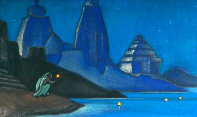 A boldogság lángja fények a Gangeszben, 1947. alkotó: Nicholas Roerich